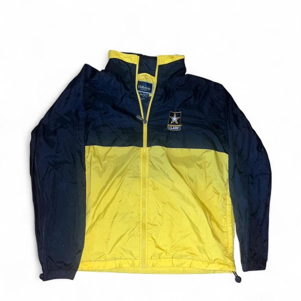 Vintage Men's Black and Yellow U.S. Army Windbreaker Zip up Jacket SZ M